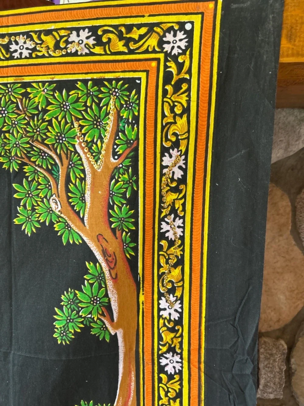 Pichwai Style Krishna Radha Sequin Tapestry | Sacred Hindu Folk Art Wall Decor